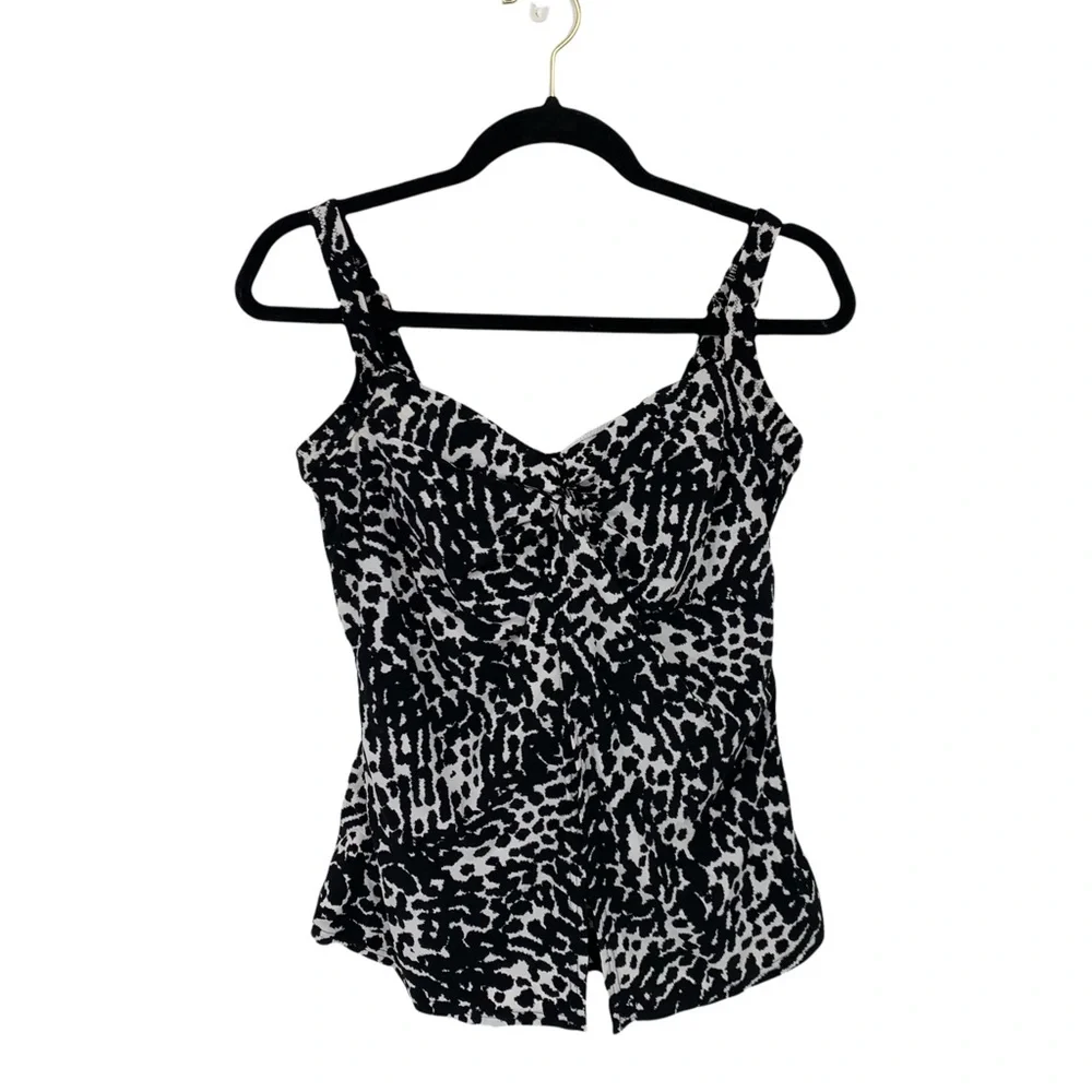 Lands End Womens Black & White Speckled Underwire Swim Top Size 10 DD